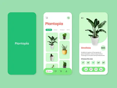 Plantopia Home Screen Design app cart clean design design flourish graphic green home illustration interaction interface ios minimalist mobile plant app shop splash screen typography ui ux