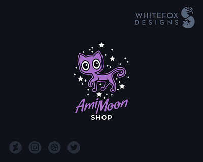 Ami Moon Shop Logo branding cat cute design feline funny logo stars vector