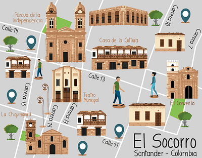 El Socorro Illustrated Map color design illustrated map illustration illustrator map vector