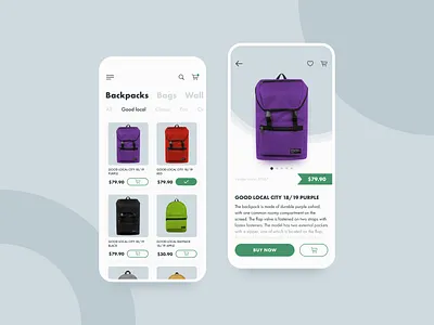 Catalog and product card / Daily Ui #012 backpack catalog daily ui dailyui dailyui 012 design mobile product card ui ux