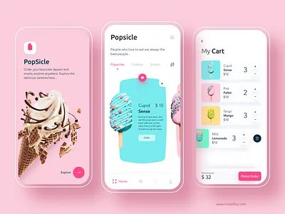 Popsicle - Online food delivery app branding cards cart clean delivery design ecommerce food food app icecream ios login logo menubar minimal online online shopping typography ui