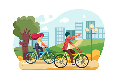 People riding a bike in the park app bike concept design flat illustration interface material outdoor riding vector web