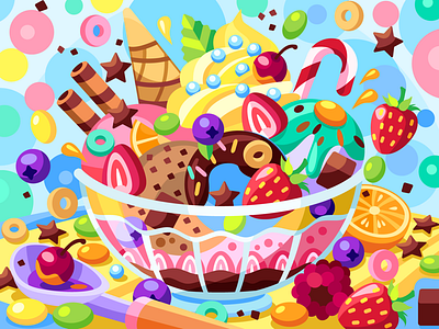 Big dessert art artwork berries colorbook coloringbook dessert digital draw flat game gameart graphicdesign icecream illustration sweet vector web