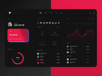 Online banking dashboard app banking banking app card clean dark dark ui dashboad dashboard design dashboard ui design interface minimal night mode pink ui user interface ux wallets web