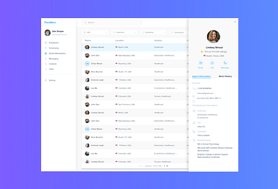 Employee data table view + profile card analytics business clean clean ui dashboad data data table modern design profile profile card profile design saas saas app saas design saas website table table design ui ux web app