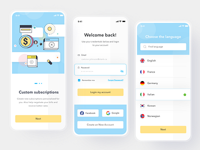 Subscriptions Manager App app card cards clean design ios login mobile money pay payment paypal profile simple subscription ui