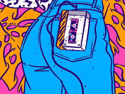 Baby one more time 00s blue britney spears cassette player clothing color palette digital illustration female girl illustration jeans music old school palm pink pop art pop culture teenager walkman women