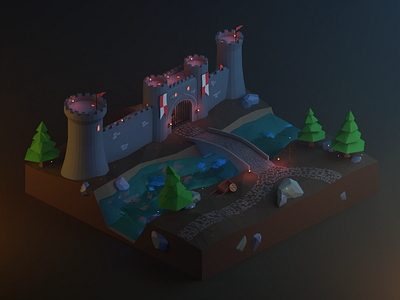 Medieval Castle 3d blender castle design game art illustration isometric lowpoly medieval night render tower vector
