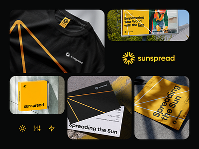 Sunspread Logo Design bento black yellow branding bright company logo identity minimalist mockups rays sun logo sunny yellow