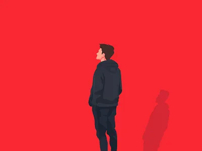 Lost in thought, standing tall in a world painted bold alone anxiety art boy depressed flat illustration illustration man red vector