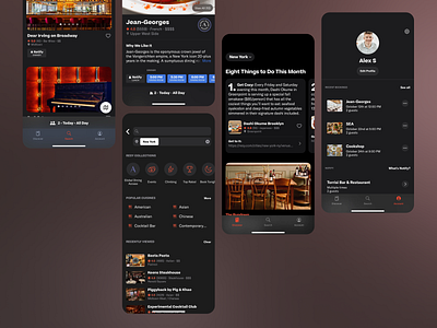 Restaurant Discovery App ameican cusine app design australian cusine beverages cocktail bar cookshop creative cusines dark mode dark theme eating food app food delivery food ordering menu restaurant app sea food user experience user interface uxui