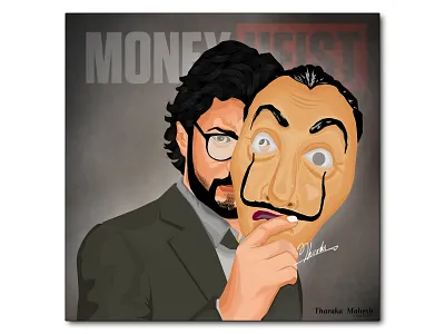 El Professor Money Heist bellaciao casadepapel design elprofessor illustration lacasadepapel money money bag professor tharaka mahesh vector