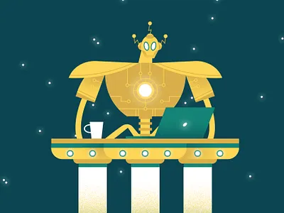 Artificial support desk laptop robot illustration stars
