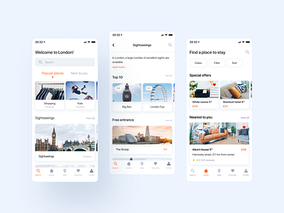 Travel application | London guide app app design booking booking app guide hotel app hotel booking interface ios ios 13 ios app ios app design london mobile app mobile app design sightseeing travel app travel guide ui ux