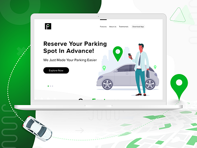 Parking App - Marketing Website desktop design green color marketing website designing parking parking app product designing ui uidesign user experience user experience design ux uxui website design