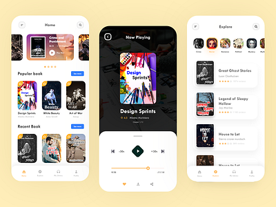 Smart AudioBook: Explore & Player app audio audio player audiobook book design ebook ecommerce flat learning listen minimal mobile mobile uiux music player reading reading book sound ui ux