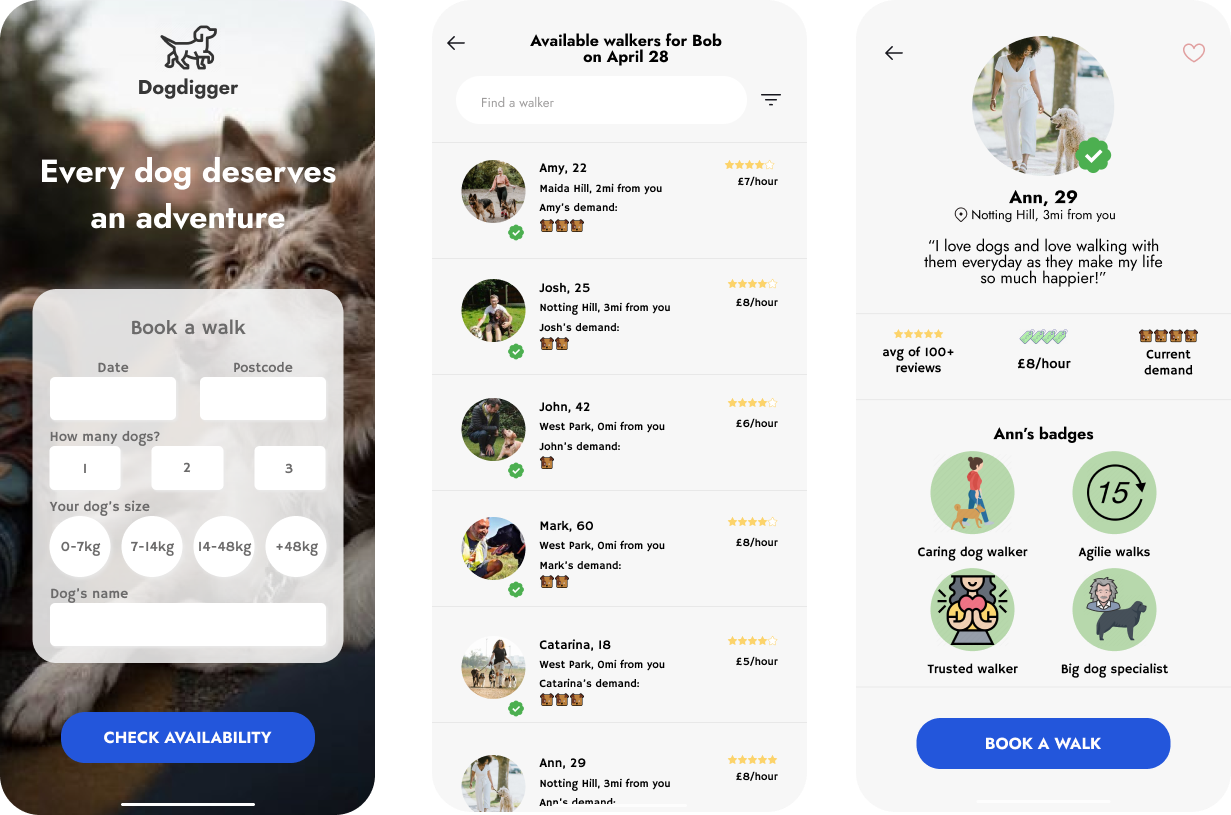 Dogdigger - a dog walking app case study app design ux
