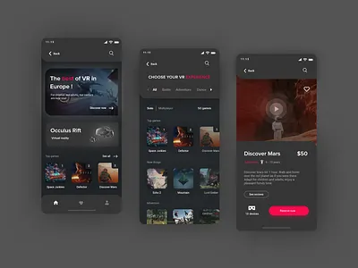 ExprVR mobile app dark design dribbble mobile mobile app mobile app design mobile ui productpage shot ui uidesign userinterface ux uxdesign uxui vr