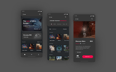 ExprVR mobile app dark design dribbble mobile mobile app mobile app design mobile ui productpage shot ui uidesign userinterface ux uxdesign uxui vr