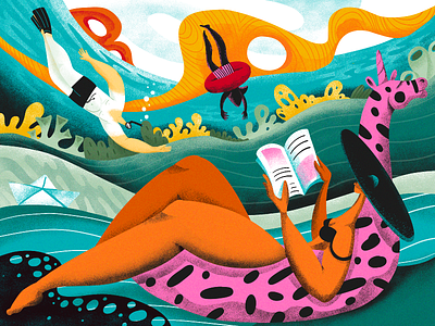 Beach Holiday Illustration beach bright colors creative illustration design design studio digital art digital illustration digital painting graphic design holiday illustration illustration art illustrator people reading sea summer swimming vacation