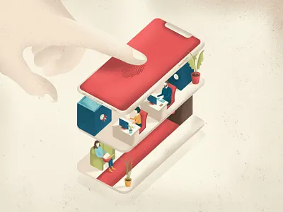 Mobile Banking banking editorial illustration fingerprint fingers isometric illustration mobile banking security