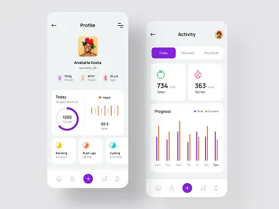 Health and Fitness App activity app ui calorie tracker fitness app health app ios app pie progress profile trendy