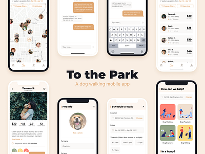 To the Park — A dog walking mobile app app branding design dog walking pet care product design prototype ui ux