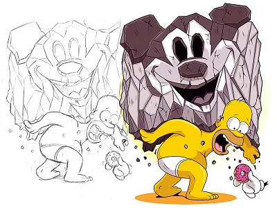 Homer carrying weight adobe cartoon digitalart disneyland graphic homer simpson illustration illustrator mickeymouse thesimpsons vector