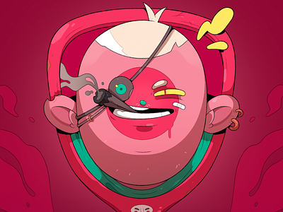 The Backwards Face. 2d cartoon character characterdesign cigar eyepatch eyes face grin hair illustration illustrator mirror red smoke