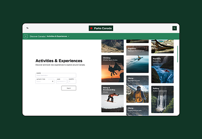 Parks Canada - Activities & Experiences app design app interface creative direction nature parks canada ui design ux design