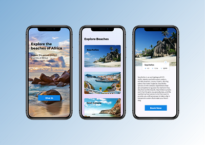 Explore the picture perfect beaches of Africa africa app design beaches curated design explore interaction interaction design interface mobile mobile app mobile ui travel travel app ui