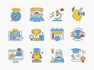 Online Education Icons book communication computer digital education icon illustration internet online school set student study technology training tutorial university vector video web