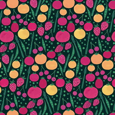 Summer Produce Stand gouache hand painted illustration repeat pattern surface design surface pattern vegetables