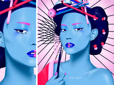 Maiko Desu adobe adobe photoshop adobephotoshop blue character design color colour design designer drawing geisha illustration japan kyoto maiko makeup skin texture vibrant woman