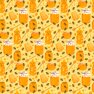 Honey Harvest animals beekeeping bees digital illustration digital painting honey honey bear honeycomb illustration procreate repeat pattern surface design surface pattern