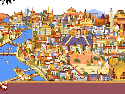 City in Layers andres lozano book buildings city digital folioart history illustration landscape map travel