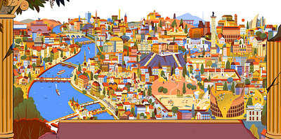 City in Layers andres lozano book buildings city digital folioart history illustration landscape map travel