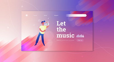 landing page for digital music streaming service boy branding design flat illustration landing landing design landing page landing page concept landing page design landing page ui music music page musicpage ui vector web web design webdesign website