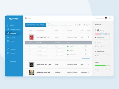 Dashboard for shopping website adobexd dashboard ui design ui ui ux