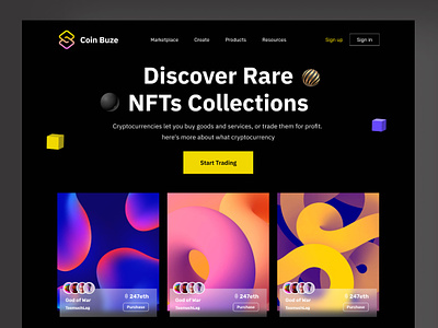 Coin Buze-NFT Landing Page bitcoin crypto crypto currency landing page landingpage market minimal nfts uidesign uiux uiux design usd webdesign