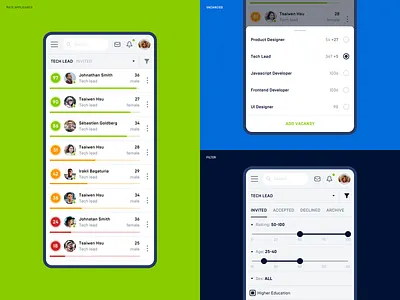 HIRE! ai graphics green hire hr icons icons design interface list orange rating red ui ui design uiux ux ux design uxui