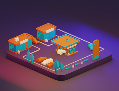 Low Poly Isometric Gas Station 3d 3d art blender colorful design flat illustration isometric art low poly lowpoly minimal modeling