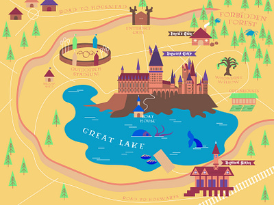 Weekly warm-up #39: Hogwarts Map adobe illustrator castle dribbbleweeklywarmup flat harry potter harrypotter hogwarts illustration lake magic map minimal modern potterhead pottermore squid vector weeklywarmup