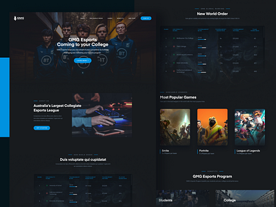 E-Sports Organizer Landing Page Design dark layout dark theme dark website esport game gaming website home page home page design landing page landing page design layoutdesign ui design uidesign web layout website website design