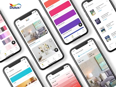 Dulux Visualizer Re-design Concept card clean colour concept dulux figma floating button homepage menu bar minimal navbar paint product search swatches tabs uidesign uiux uxdesign wishlist