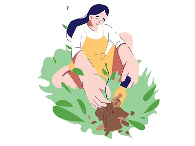 Gardening 2d adobe illustrator character design flat garden illustration minimalist vector woman