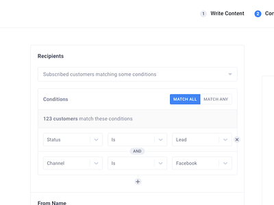 Recipient Selector condition conditional conditions dropdown match recipients selector selectors