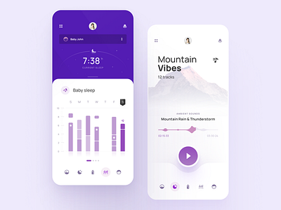 Baby Sleep Monitor - Mobile app baby calendar cards chart clean dashboard graph mobile monitor music navigation overview player product sleep sound tracker ui ux widelab