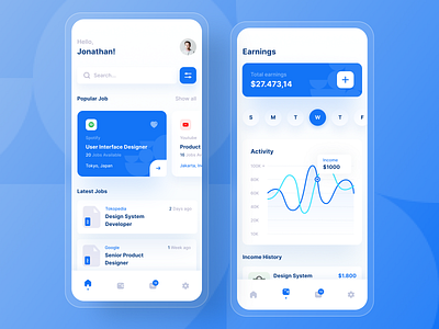 Job Finder App app card chart clean design earning find finder home ios job job finder light mobile navbar ui uidesign uiux uiuxdesign uxdesign