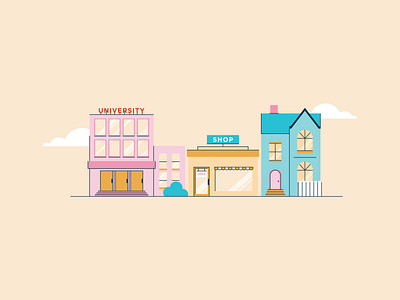 Little Town buildings design illustration outlines vector